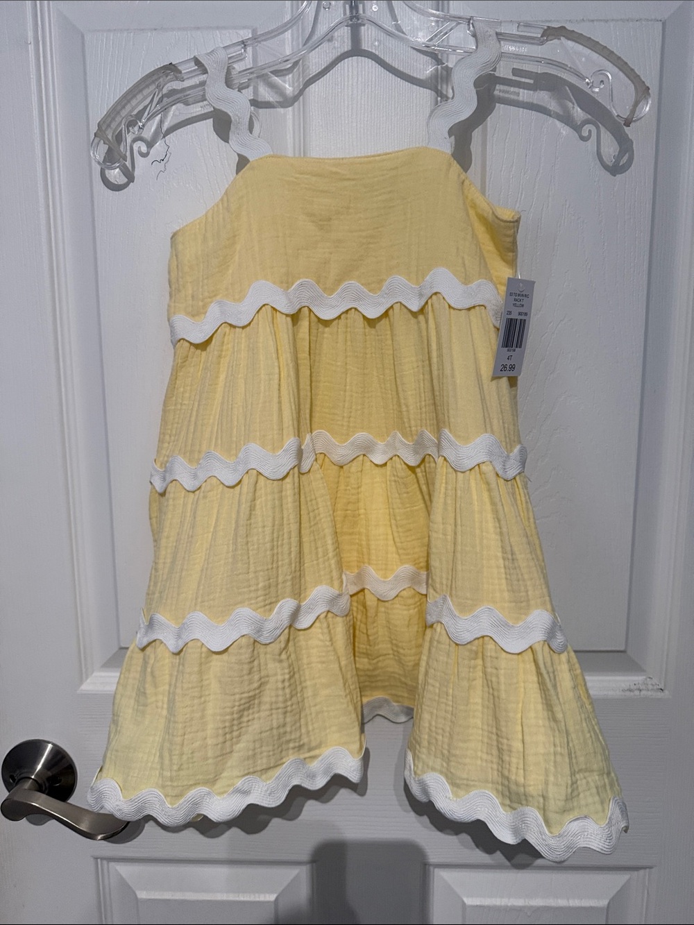NWT Girls Yellow Tiered Sundress with White Trim. Size 4T.